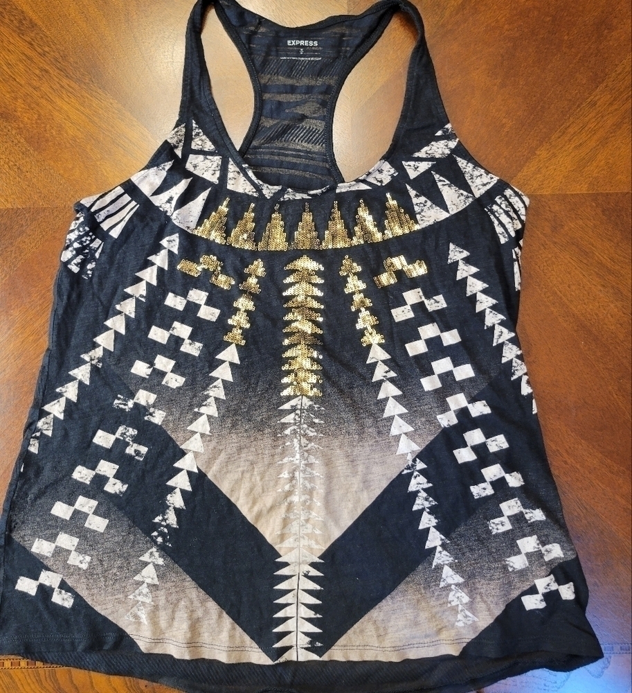 Express Black & White  Sequin Tank